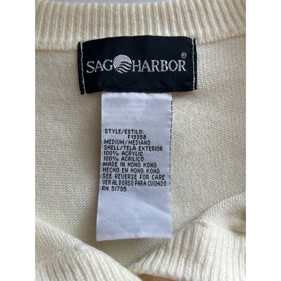 Sag Harbor Womens Cream Cardigan Medium 100% Acrylic Long Sleeve Button Front - Picture 4 of 7